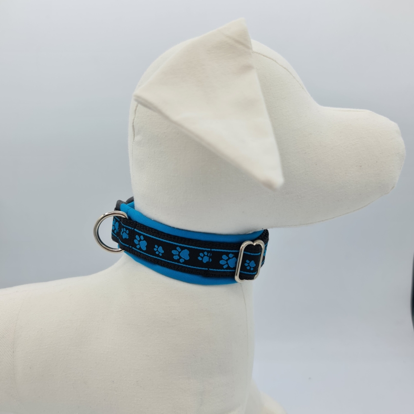 Halsband schwarz-blau mit Pfötchen, verstellbar & gepolstert